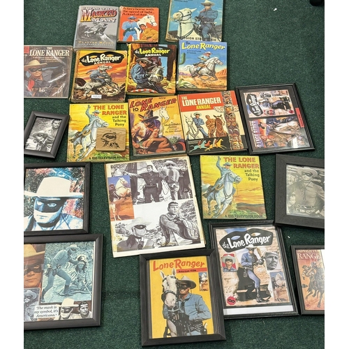 429 - QTY OF VINTAGE LONE RANGER ANNUALS AND FRAMED PRINTS