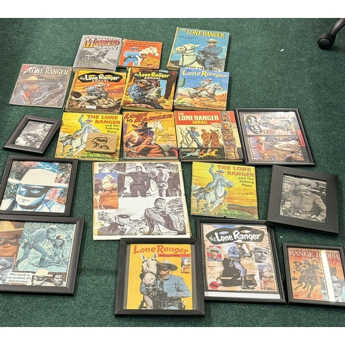 429 - QTY OF VINTAGE LONE RANGER ANNUALS AND FRAMED PRINTS