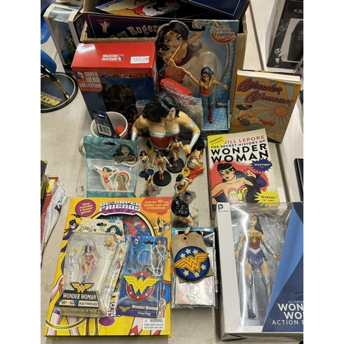 449 - A COLLECTION OF WONDER WOMAN FIGURINES AND COLLECTIBLES INC. BOXED FIGURINE, BOARD GAME, MAGNETS, AC... 