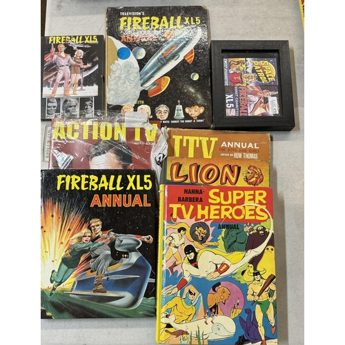 450 - 1957 LION ANNUAL, TV SUPER HEROES ANNUAL, 2 X FIREBALL XL5 ANNUALS, TOGETHER WITH 2 X FIREBALL XL5 F... 