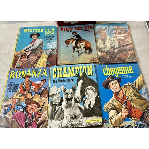 498 - A FOLDER OF BONANZA TV SHOW MAGAZINES, VAR. VINTAGE ANNUALS INCL  CHAMPION THEWONDER HORSE, CHEYENNE... 