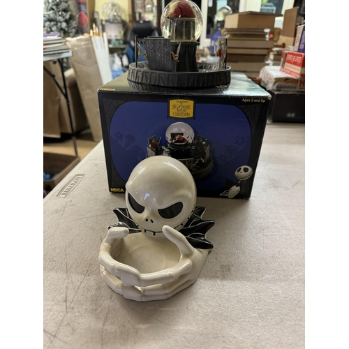 506 - TIM BURTON'S THE NIGHTMARE BEFORE CHRISTMAS -ROULETTE SNOWGLOBE AND CERAMIC JACK CANDLEHOLDER