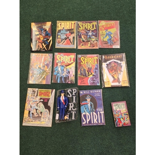 379 - SMALL COLLECTION OF SPIRIT ITEMS INC. FIGURE, 6 X COMICS AND 2 X BOOKS