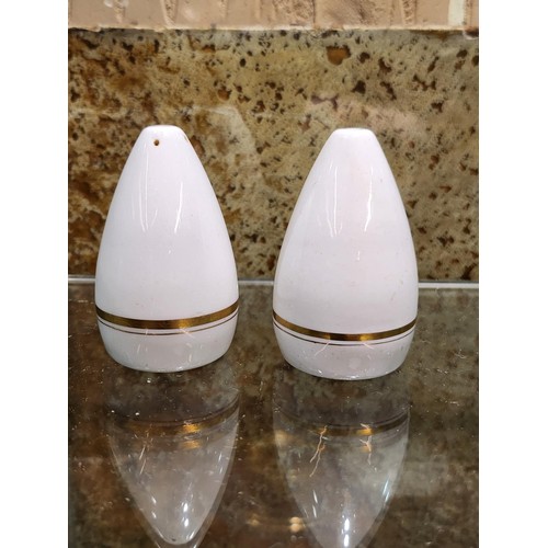 320A - VINTAGE WHITE AND GOLD BOAC SALT AND PEPPER SET