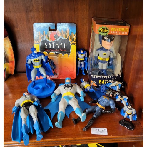 471 - BATMAN BLUE CAPED FIGURINE, WACKY WOBBLER BOBBLE HEAD ETC. - 10 FIGURES IN TOTAL