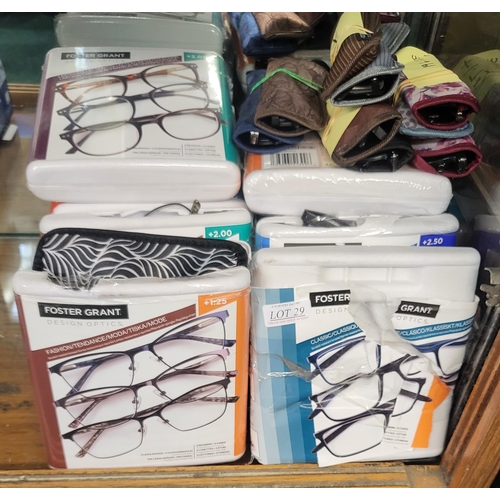 29 - LARGE QTY FOSTER GRANT VARIOUS STRENGTH READING GLASSES 3.00, 2.50 ETC