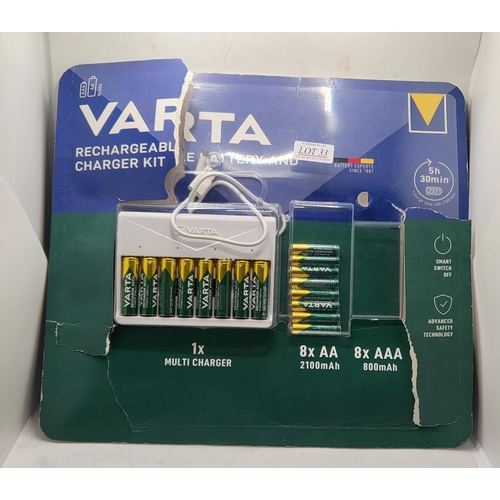 33 - VARTA BATTERY CHARGER WITH 8 X AA BATTERIES AND 8X AAA BATTERIES (DAMAGED PACKAGING)