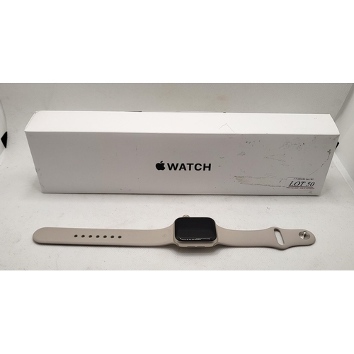 50 - BOXED 40MM APPLE WATCH SE 2ND GEN STARLIGHT ALUMINUM CASE WITH STARLIGHT SPORT BAND WITH CHARGER A27... 