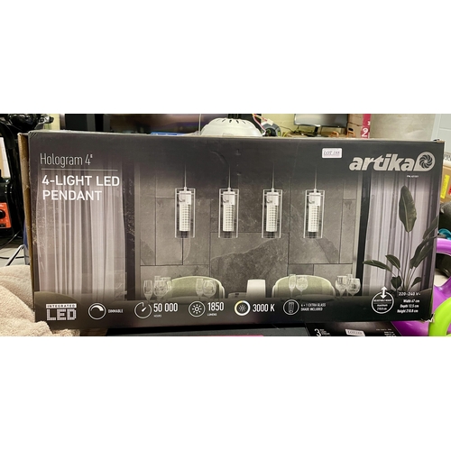 188 - BOXED ARTIKA HOLOGRAM 4 4 LIGHT LED PENDANT