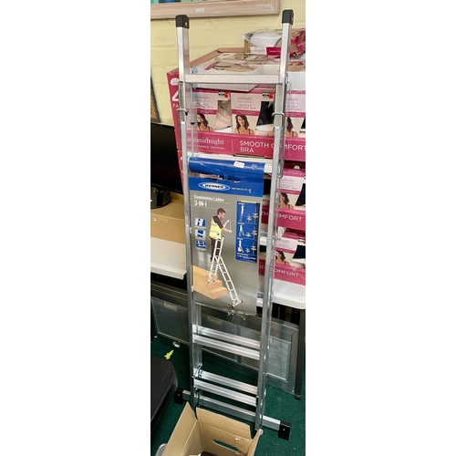 218 - WERNER THREE IN ONE COMBINATION LADDER - STEP LADDER, EXTENSION LADDER, STAIRWELL LADDER