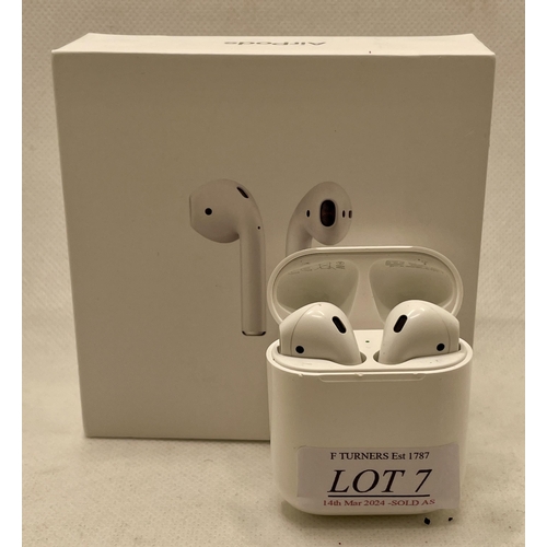 7 - BOXED PAIR OF APPLE AIRPODS IN CHARGING CASE WITH CHARGING SYNC. CABLE