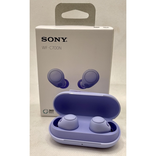 8 - BOXED PAIR OF SONY WF-C700N WIRELESS EAR BUDS IN CHARGING CASE IN LAVENDER