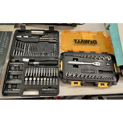 132 - ADJUSTABLE SCREWDRIVER SET WITH QTY OF BITS, TOGETHER WITH A DEWALT SOCKET SET (MISSING EXTENSION BA... 