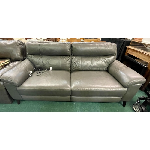 216 - GRACE GREY LEATHER POWER RECLINING 2.5 SEATER SOFA WITH USB CHARGERS AND POWER PACK