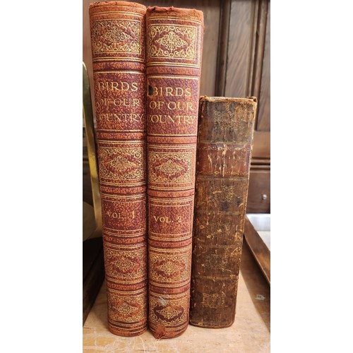 258 - LEATHER BOUND SINGLE VOLUME THE POEMS OF WILLIAM COOPER PUB. LONDON 1813, WITH 2 X VOLUMES 'BIRDS OF... 