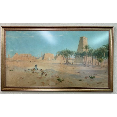 328 - ROBERT GEORGE TALBOT KELLY, R.I., R.B.A. (BRITISH, 1861-1934) 'KARNAK, EGYPT'- LARGE GILT FRAMED WAT... 