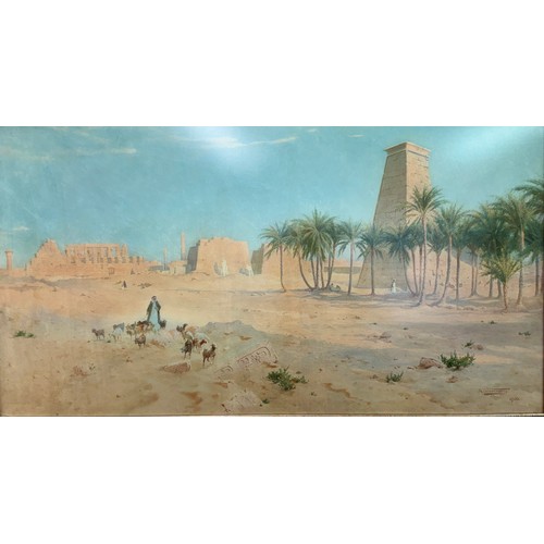 328 - ROBERT GEORGE TALBOT KELLY, R.I., R.B.A. (BRITISH, 1861-1934) 'KARNAK, EGYPT'- LARGE GILT FRAMED WAT... 