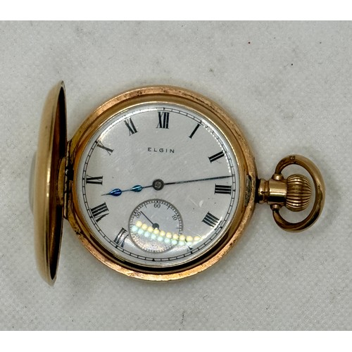 354 - VINTAGE 3/4 GOLD PLATED ELGIN HUNTER POCKET WATCH.C.1921 - CASED IN A BOODLE & DUNTHORNE BOX