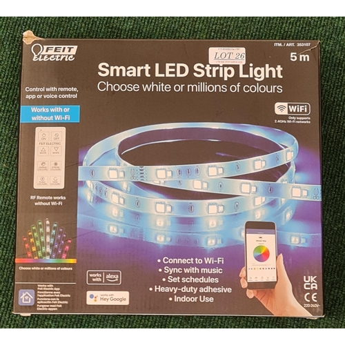 26 - BOXED FEIT ELECTRIC 5M LED SMART STRIP LIGHT WITH R/C - WORKS WITH 'ALEXA' AND 'HEY GOOGLE' - APP CO... 