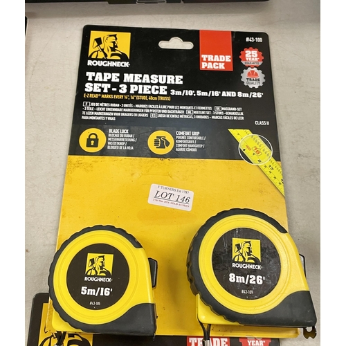146 - SET OF X2 ROUGH NECK TAPE MEASURES, 8M AND 5M