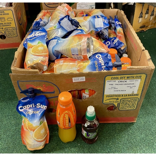 163 - BOX OF MIXED DRINKS INC. CAPRI SUN, LUCOZADE ORANGE, FRUIT SHOOT