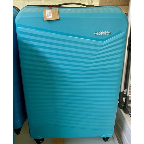 188 - AMERICAN TOURISTER HARDSIDE SPINNER SUITCASE - AQUA TURQUOISE (INNER ZIP FAULT, DOES NOT AFFECT USEA... 