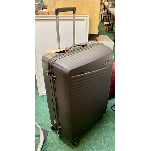 189 - AMERICAN TOURISTER HARDSIDE SPINNER SUITCASE - BLACK (INNER ZIP FAULT, DOES NOT AFFECT USEAGE)