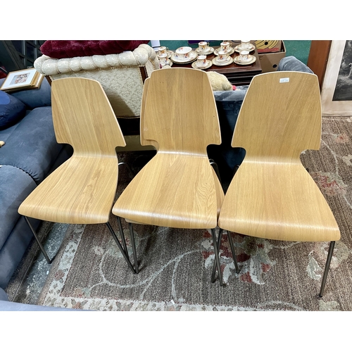 275 - FOUR IKEA 'VILMAR' MID-CENTURY STYLE SWEDISH DINING CHAIRS IN LIGHT OAK AND CHROME - STACKABLE