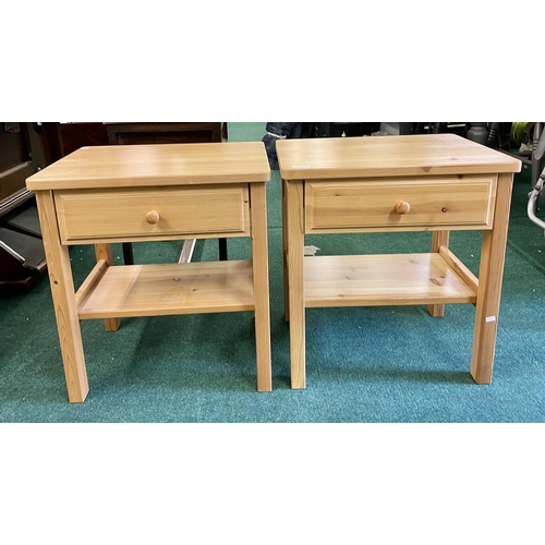 241 - A PAIR OF PINE BEDSIDE CABINATS SINGLE DRAWER WITH UNDERSHELF 48CM TALL BY 36X42CMS