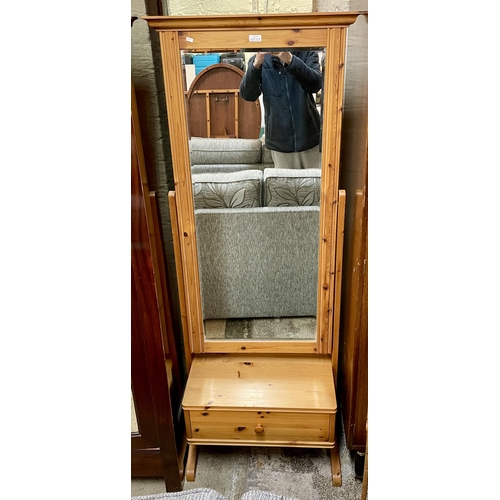 274 - PINE STANDING CHEVAL OR BEDROOM MIRROR WITH SINGLE DRAWER 167CM HIGH 62CM WIDE AND 36CM DEEP