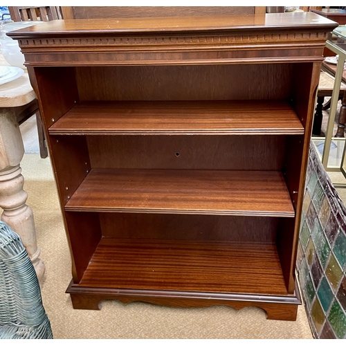 298 - REGENCY STYLE MAHOGANY INLAID 3 SHELF BOOKCASE WITH ADJUSTABLE SHELVES 92CM H X 76 W AND 28 DEEP