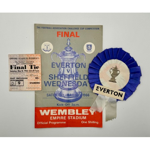 398 - EVERTON FC MEMORABILIA - 1966 FA CUP FINAL - EVERTON ROSETTE, ORIGINAL MATHCHDAY PROGRAMME AND CUP F... 