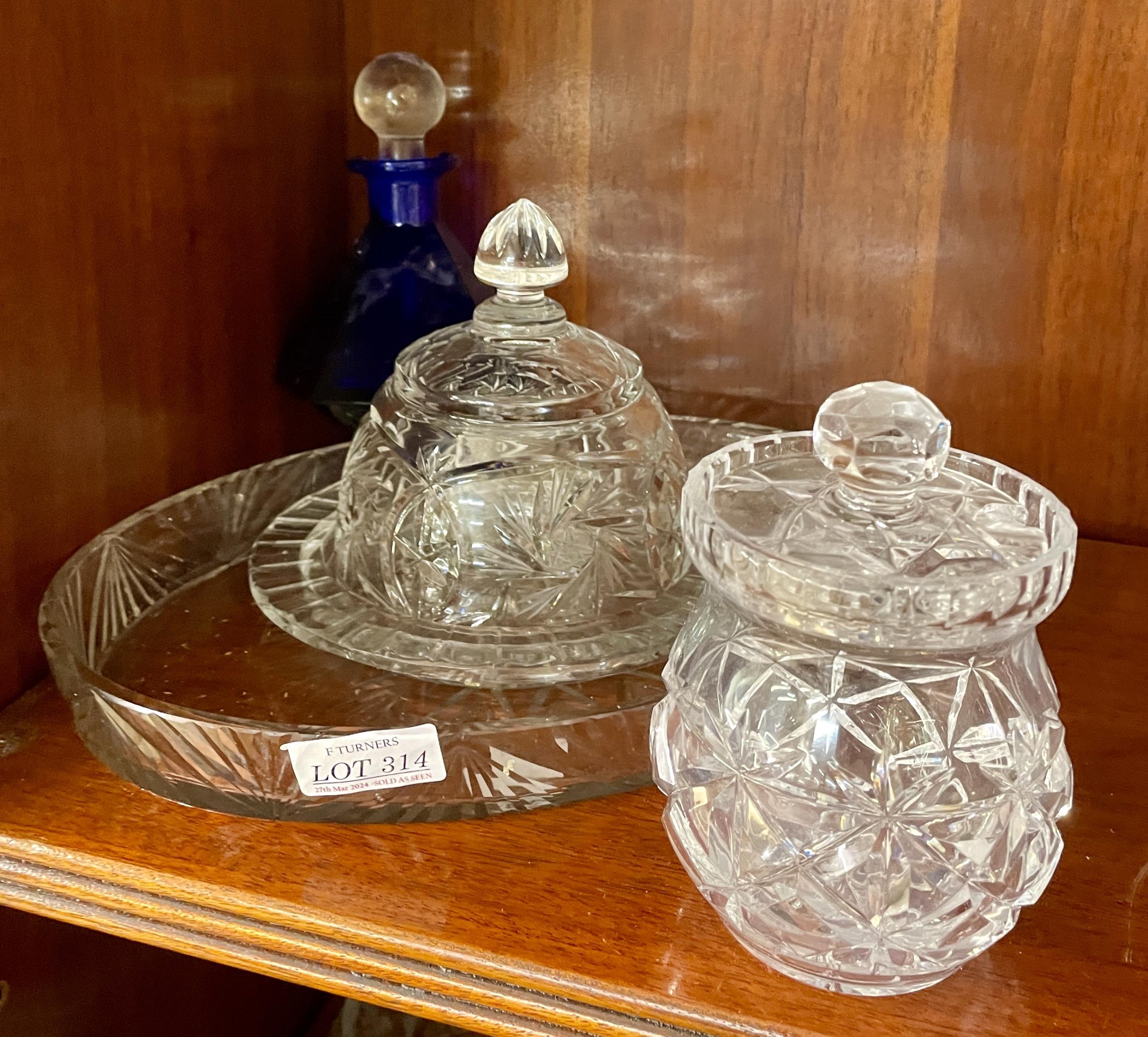 X4 PIECES OF MISC GLASSWARE INCL , Etched glass Victorian dish, tray etc