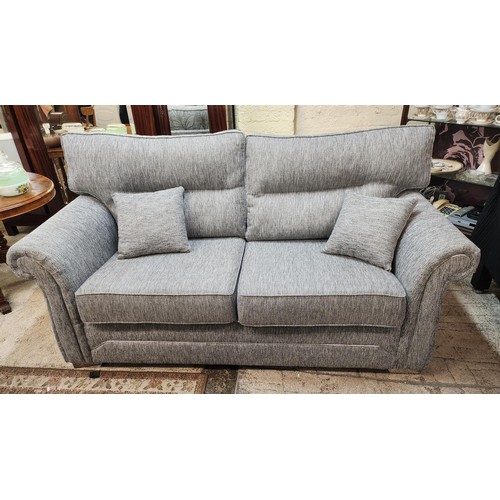 306 - GREY UPHOLSTERED REVERSIBLE 2.5-SEATER SOFA (ONE SIDE LEAF DESIGN AND THE OTHER SHADES OF GREY) WITH... 