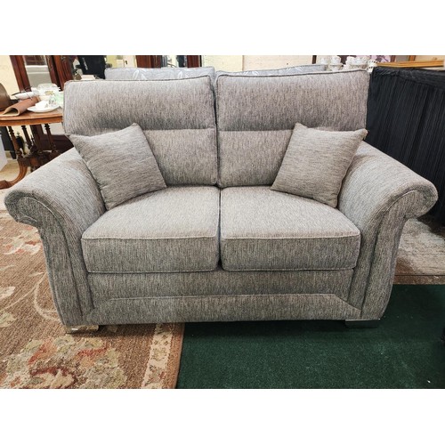 307 - GREY UPHOLSTERED REVERSIBLE 2-SEATER SOFA (ONE SIDE LEAF DESIGN AND THE OTHER SHADES OF GREY) WITH T... 