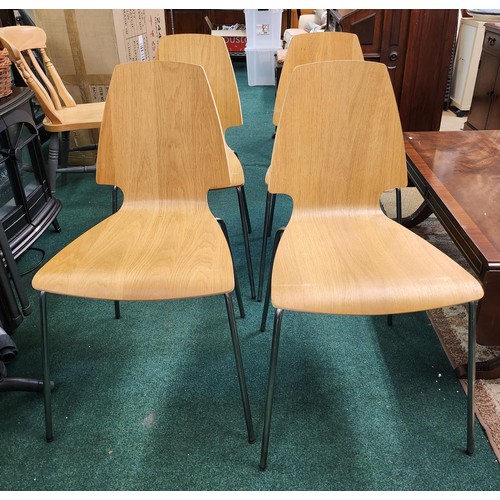 275 - FOUR IKEA 'VILMAR' MID-CENTURY STYLE SWEDISH DINING CHAIRS IN LIGHT OAK AND CHROME - STACKABLE
