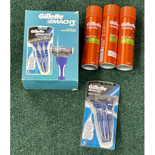 21 - X4 5 PACK GILLETTE MACH 3 DISPOSABLE RAZORS SEALED A/N WITH X3 GILLETTE FUSION SHAVING GEL