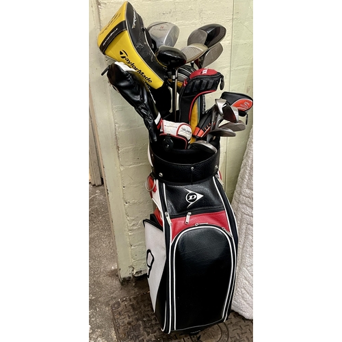 42 - LOCO GOLF BAG WITH 17 MIXED GOLF CLUBS INCL TAYLOR MADE RBZ STAGE 2 DRIVER, B.SQUARE DRIVER, DUNLOP,... 