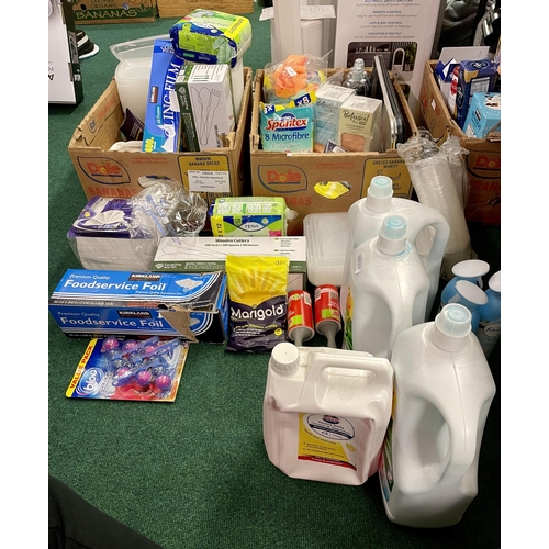 X2 BOXES OF VARIOUS HOUSEHOLD ITEMS INCL, BOTTLES OF ARIEL DETERGENT ...