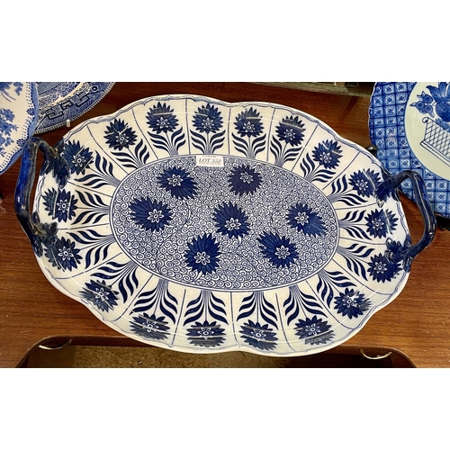 329 - MINTON BONE CHINA 2 HANDLED SERVING TRAY CHINOISERIE ASTER PATTERN TOGETHER WITH BLUE AND WHITE WARE... 