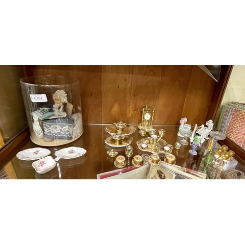 232 - MINIATURE DOLLS TOYS - INCL 22 PIECE GILDED CERAMIC TEA SET, PLASTIC WINE GLASSES, CHAMPAGNE BUCKET,... 