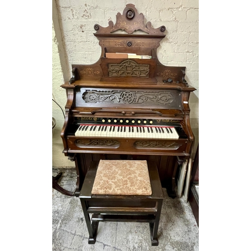 273 - AN AMERICAN 19TH CENTURY HARMONIUM BY W BELL & CO GUELPH CANADA - WALNUT CASED WITH A MUSIC STOOL - ... 