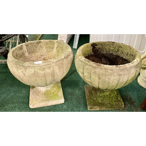 279 - PAIR OF VINTAGE STONEWARE PLANTERS - APPROX 34CMH X 35CMDIAMETER - SOME DAMAGE TO INNER OF ONE