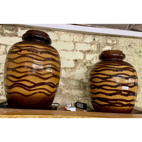 286 - PAIR OF OVERSIZED WEST GERMAN POTTERY 286-42 URNS - TIGER PRINT STYLE - 51CMH/42CMH