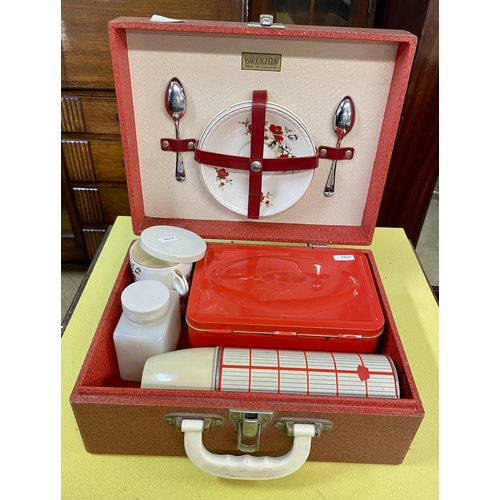 292 - VINTAGE BREXTON PICNIC SET - WITH FOOD TIN, THERMOS FLASK, PLATES, CUTLERY ETC.