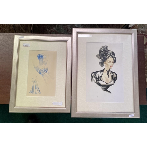 310 - 2 X FRAMED WATERCOLOURS - LADY DANCING/PORTRAIT OF A LADY IN HAT