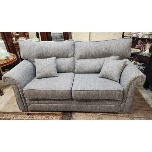 275 - GREY UPHOLSTERED REVERSIBLE 2.5-SEATER SOFA (ONE SIDE LEAF DESIGN AND THE OTHER SHADES OF GREY) WITH... 