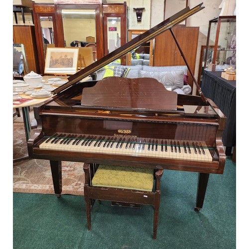 272 - SQUIRE AND LONGSON BABY GRAND PIANO WITH UPHOLSTERED PIANO STOOL, SUPPLIED BY CRANE & SON (SLIGHT FA... 