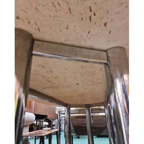 270 - IN THE MANNER OF GUY LEFEVRE 1970'S LARGE OVAL TRAVERTINE MARBLE TOPPED DINING TABLE ON CHROME LEGS ... 