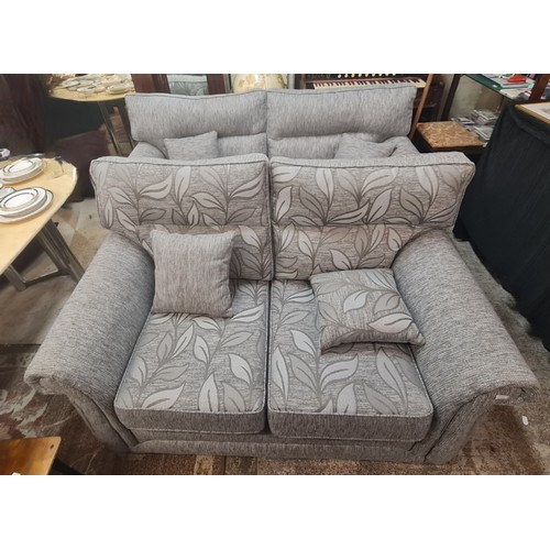 275 - GREY UPHOLSTERED REVERSIBLE 2.5-SEATER SOFA (ONE SIDE LEAF DESIGN AND THE OTHER SHADES OF GREY) WITH... 